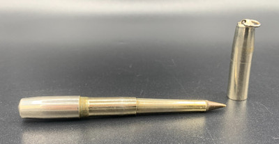 Antique French Retractable Telescoping Ballpoint Pen Chatelaine Chain Pendant