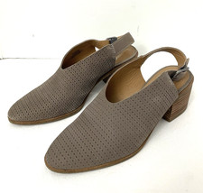 Lucky Brand Women  s Lideton Leather Sling Back Mule 7.5M Taupe Block Heel Buckle