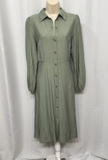 Nine West Women’s Green Long Sleeve Button Down Collared Fit & Flare Dress S