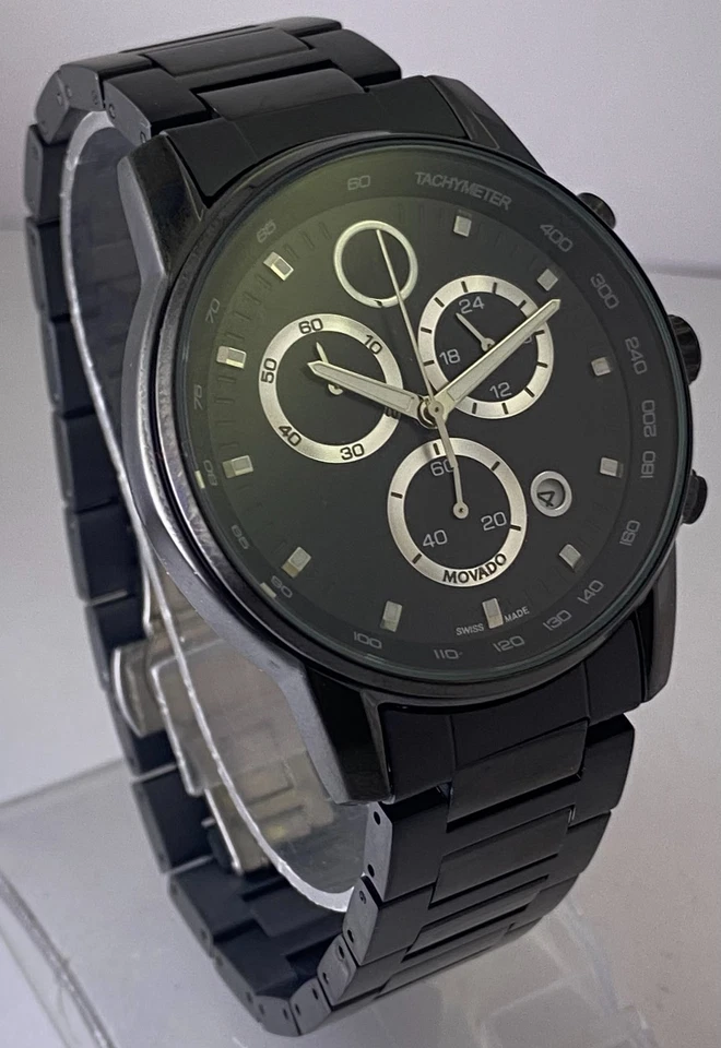 Refurbished Rare Movado Bold Chronograph All Black Quartz Wrist Watch - Image 4 of 4