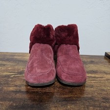 Vionic Maizie Faux Fur Lined Suede Bootie Slippers Burgundy Women's Size 7