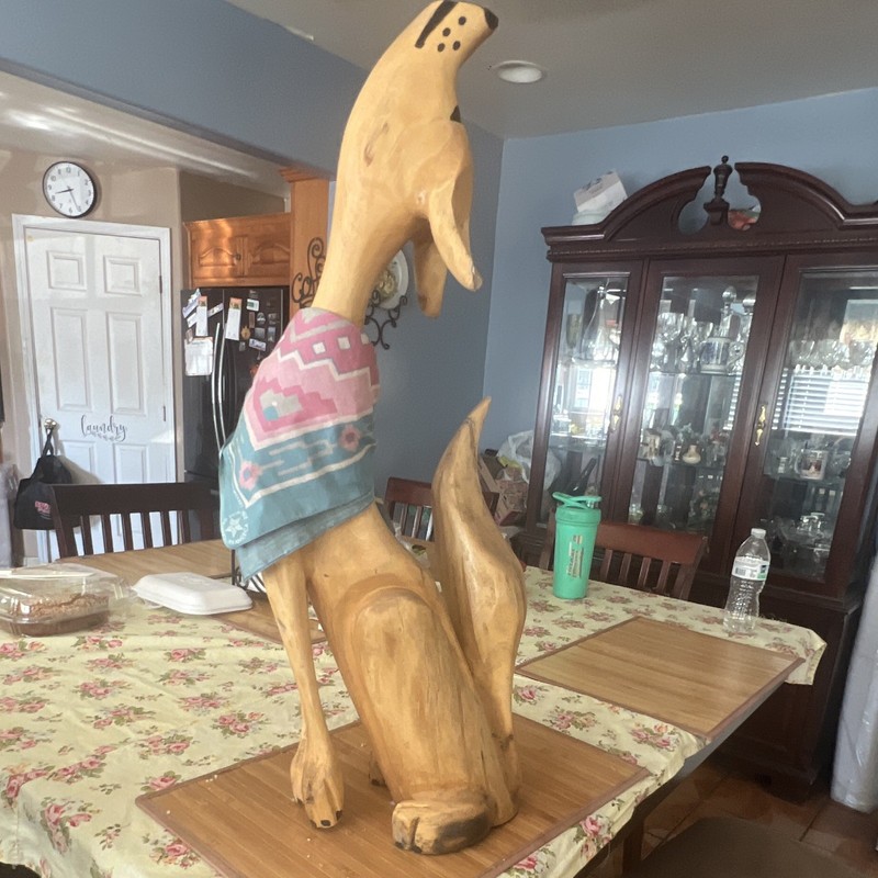 Hand Carved Wooden Dog Sculpture Signed Pete Curley Brown