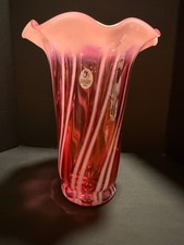 8" Crimped Vase Cranberry Opalescent by Fenton