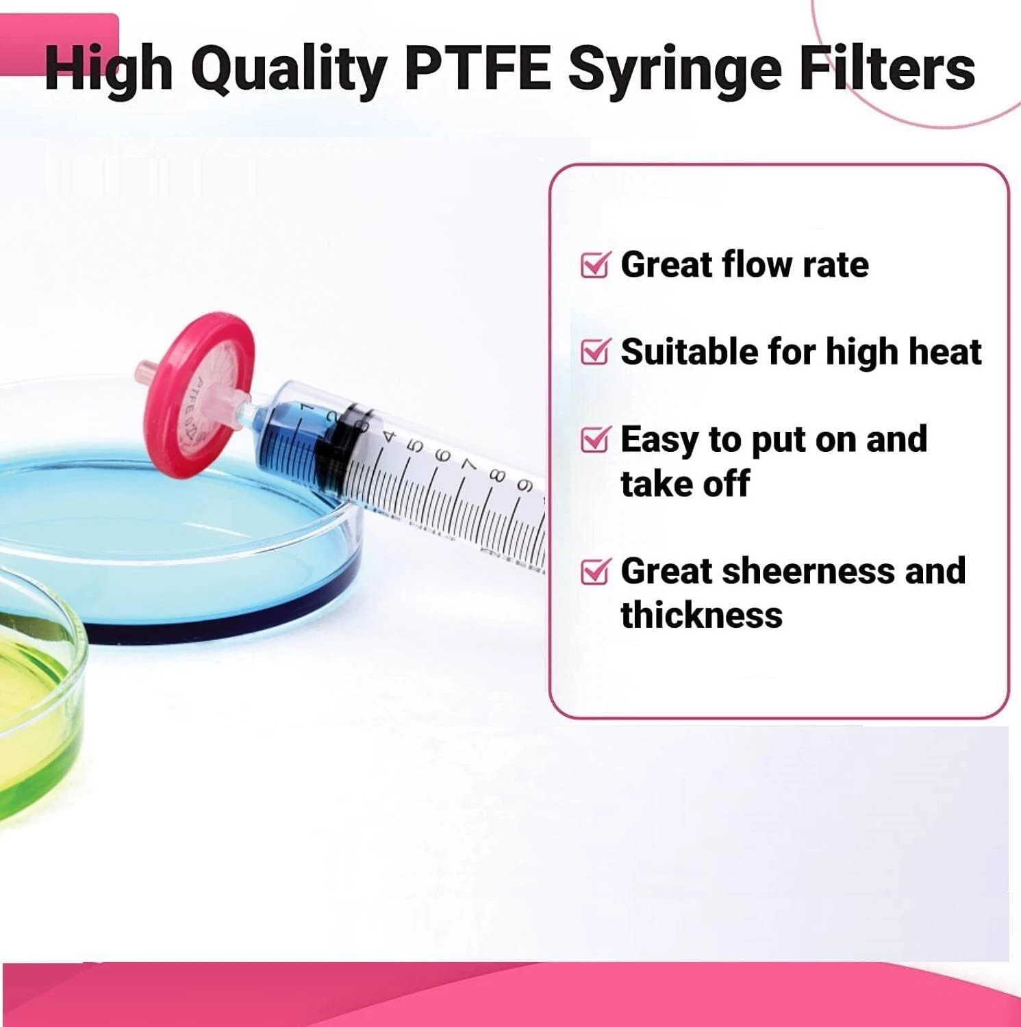 100pcs Lab PTFE Syringe Filter 0.22μm 13mm PP Prefilter Hydrophobic Non Sterile