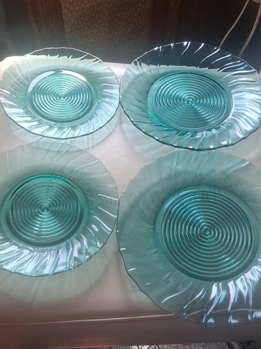 Set of 4 Jeanette Swirl Ultramarine Depression Glass 9" Plates