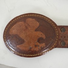 VTG Leegin Hand Tooled Leather Belt Eagle Buckle Size 40" - 42" Made in USA