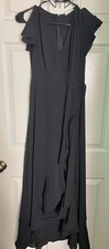Altar'd State Black Flutter Sleeve High Low Ruffle Maxi Dress Faux Wrap Size S