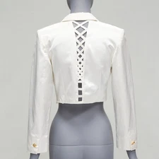 VERSUS GIANNI VERSACE pearl satin lattice lace back cropped blazer jacket IT42 M