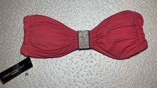NWT Carmen Marc Valvo Coral Bandeau Tie Back Bikini Top With Rhinestones Sz S