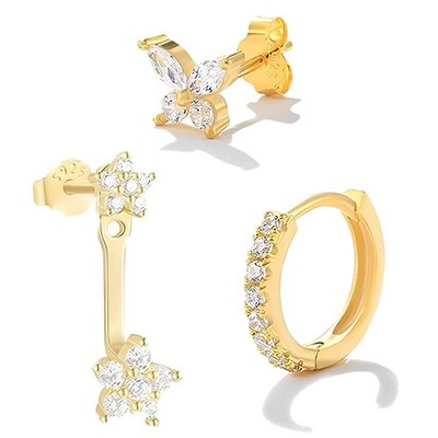 3 Paar Ohrringe Gold Set Für Damen 14 Karat Vergoldet Kleine Ohrstecker Set S...