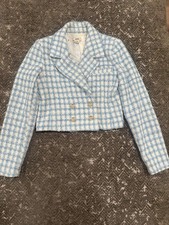 Jason Wu Blue White Tweed Cropped Blazer Gold Buttons Size 2