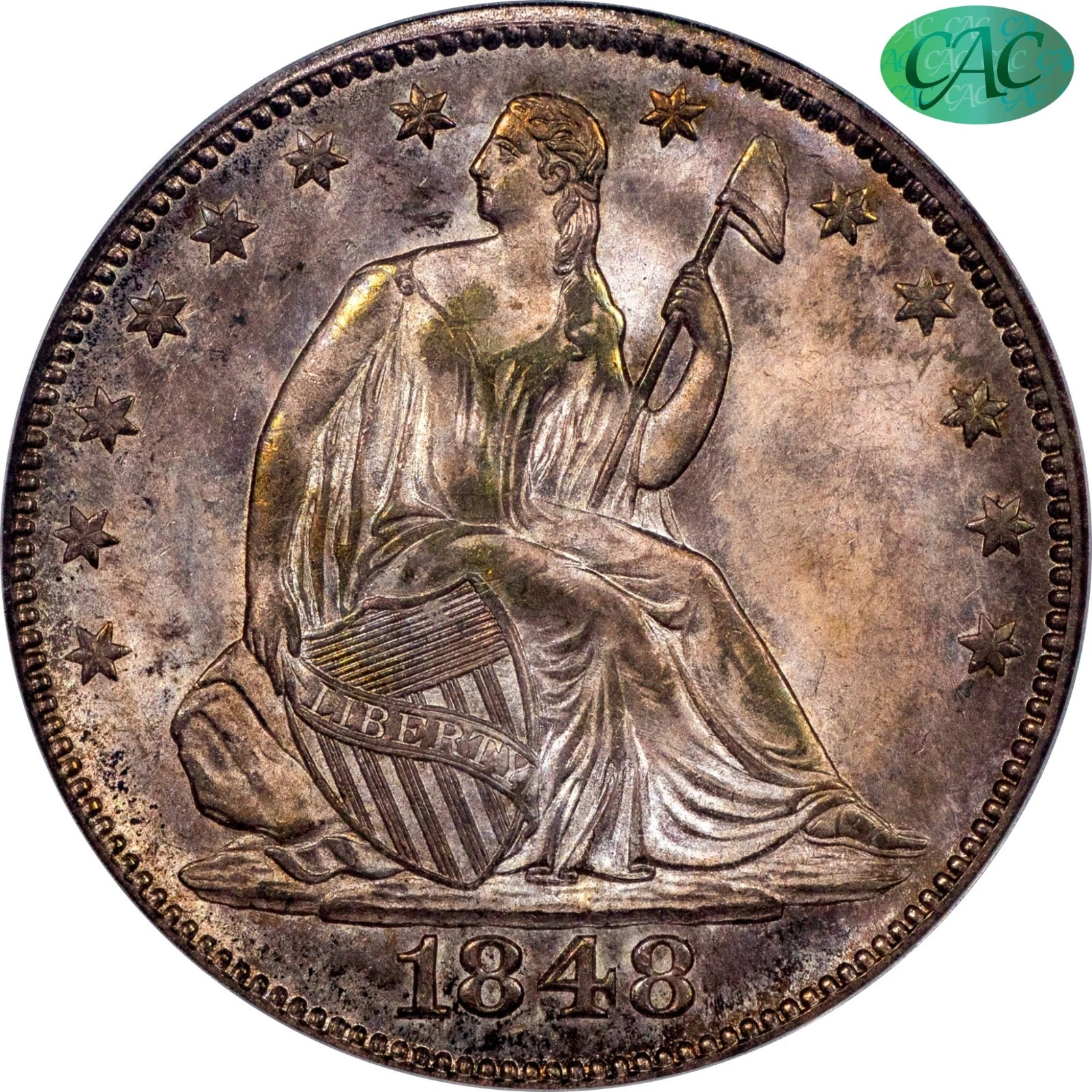 1848 50C MS65 PCGS CAC Seated Liberty Half Dollar