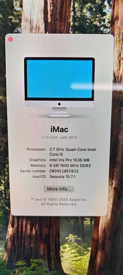 Apple iMAC Late 2013 A1418 21.5" i5-4570R 2.7GHz 8GB 128GB SSD Sequoia 15.7.1 - Image 2 of 4