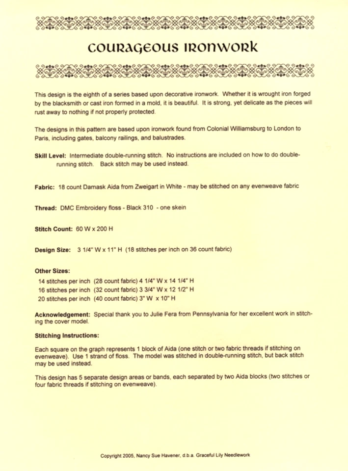 COURAGEOUS IRONWORK  Embroidery Pattern by Graceful Lily Needlework - Image 3 of 3