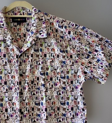 Teddy Fresh Multicolor Shirt Photo Pixel Print Short Sleeve Button Up Boxy XL