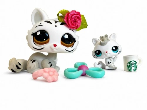 Authentic Mini Toy Pet Shop Crouching Cat Tiger Mom Baby 3585 W/Wings Accesorios