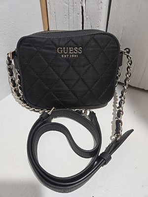 GUESS Fedora Small Flap Shoulder Bag Black Gold