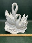 Vintage Hull Pottery 10.5" White Double Swan Porcelain Planter ~ Read