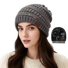 Satin Lined Beanie Women Winter Hats Silk Slouchy Cute Warm Knit Ski Hat
