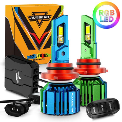 AUXBEAM 9006 RGB LED Headlight RGB Remote Control Bulb Low Beam 6500K Cool White