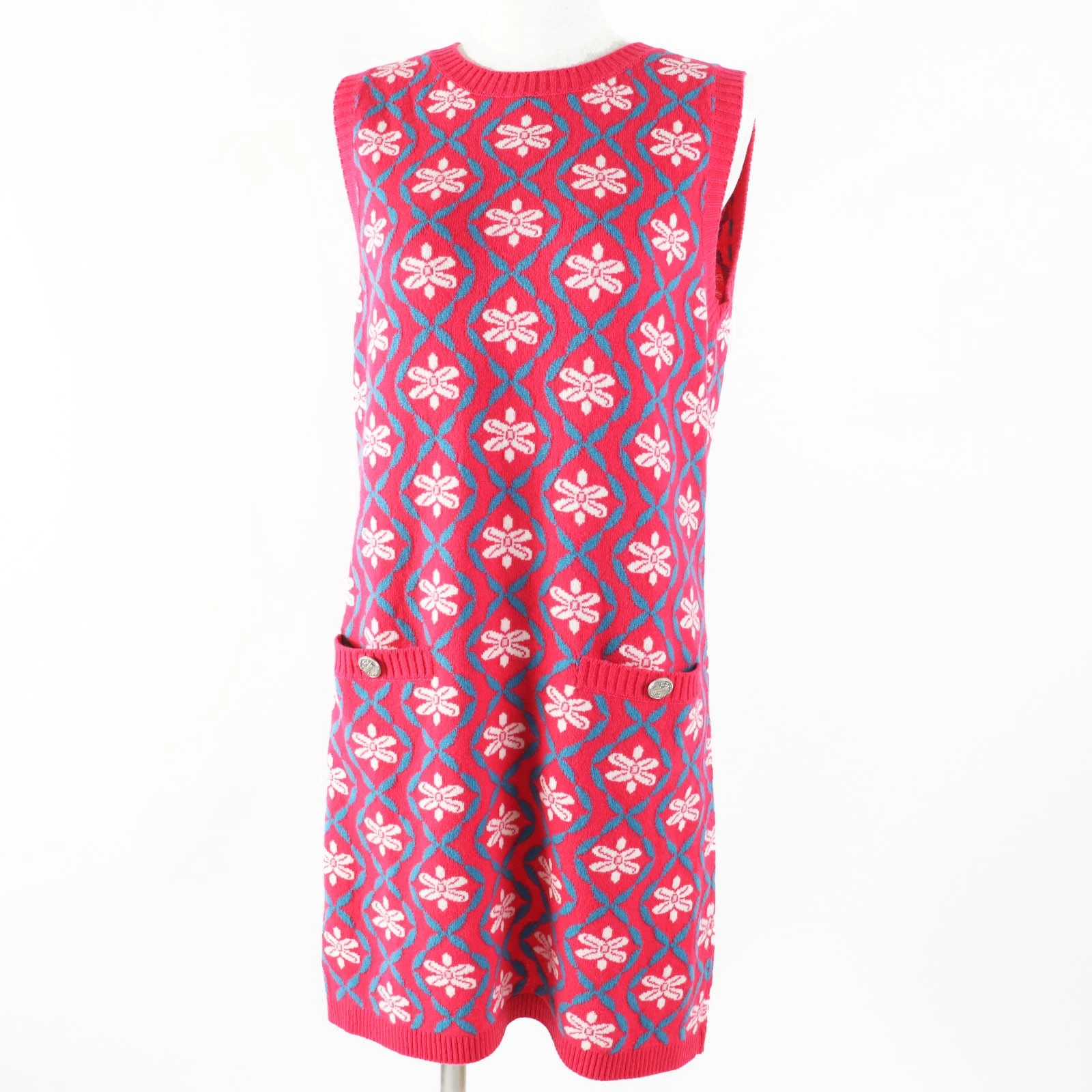 Abito lungo in maglia Chanel P55807 cashmere 100 bottoni logo 38 uk r4_0713