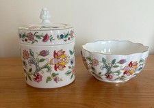 Two Pieces Minton Hadden Hall Bone China - Lidded Trinket Jar & Wavy Edge Bowl