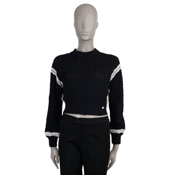 71810 authentisch CHANEL schwarz Seide & Baumwolle 22C DUBAI GEHÄKELT CROPPED Pullover 36 XS