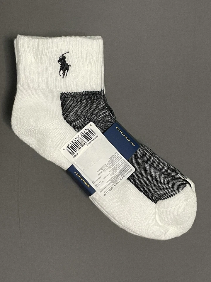 Paquete de 6 calcetines de cuarto de mezcla de algodón blancos Polo Ralph Lauren para hombre ZW724954PKN nuevos con etiquetas Foto 3 de 4
