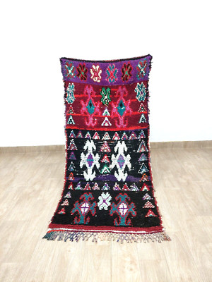 Vintage Berber Area Rug 3x6 Red Black Bohemian Geometric Moroccan Boujaad Runner