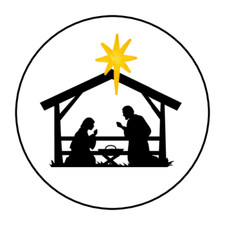 30 Christmas Nativity scene envelope seals, stickers labels, tags, round