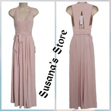NWT BCBG SIZE XS Pleated V-Neck Belt Tie Side Slit Maxi Gown Dress Gorgeous 