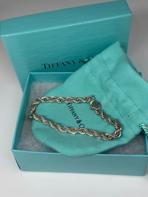 Tiffany & Co. Sterling Silver & 18k Gold Twisted Rope Bracelet 7.5