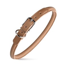 Dog Pet Round Leather Collar W1/2" - L22"-25", Brown