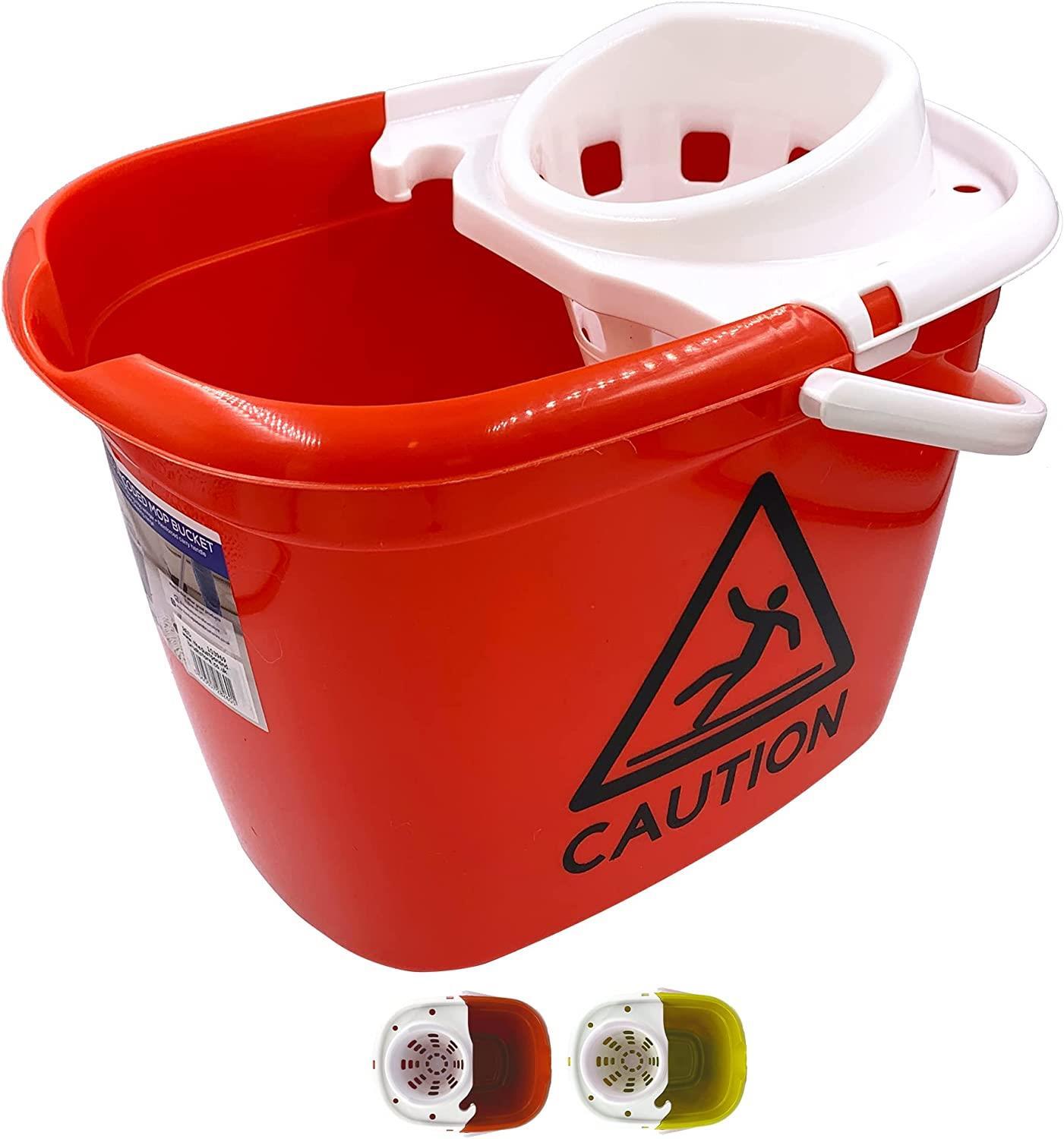 12L Heavy Duty Mop Bucket Red with Wringer Wet Floor Caution Commercial