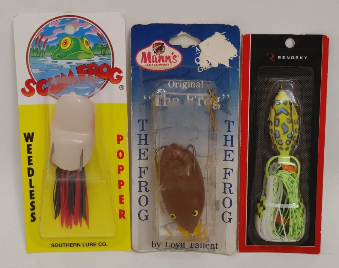 (3) Scum Frog, Manns The Frog & Renosky Frog Top Water Fishing Lures Lot of  3