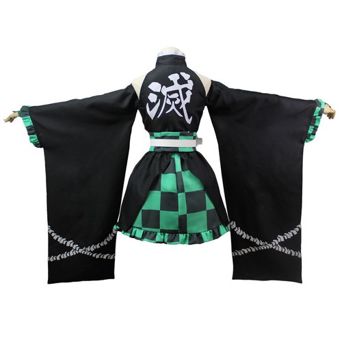 Demon Slayer Maid Dress Cosplay Costume Halloween Party Props Green Polyester - Picture 2 of 6