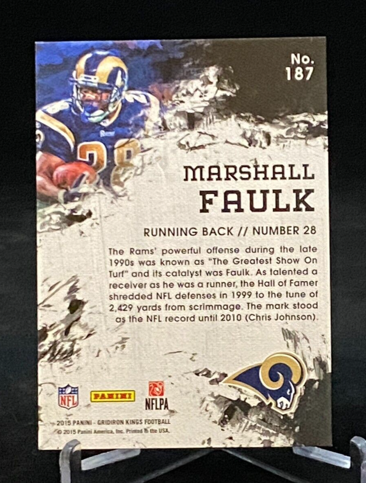 Maillot Rétro Réimpression Dédicacé Marshall Faulk, St Louis Rams, Bleu Royal Taille XL, Authentifié JSA