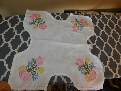 Hand Embroidered roll basket cloth Easter Eggs with Tulips Cross Stitch