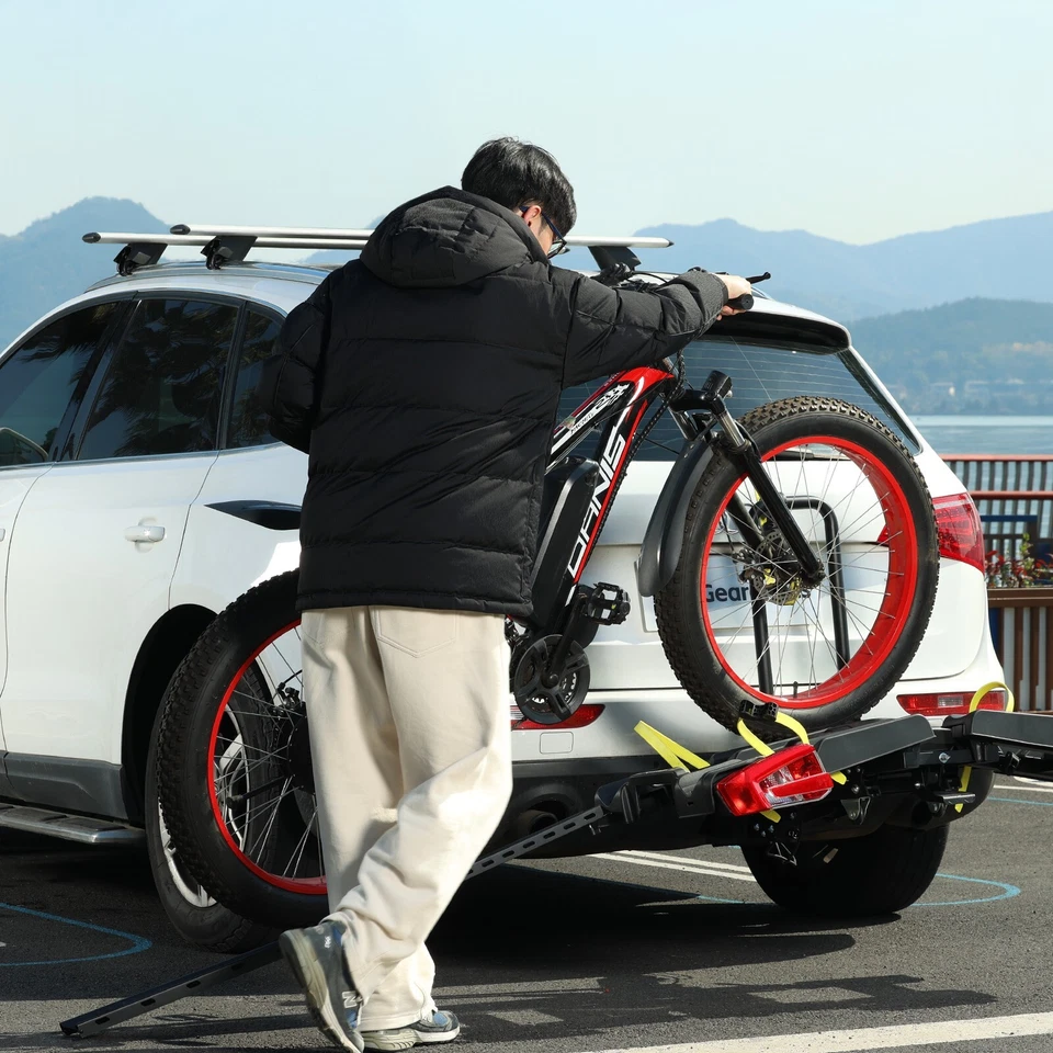 2 E-Bike Foldable Hitch Mount Rack with LED Light & Ramp and Lock Fits Fat Tire - Image 4 of 4