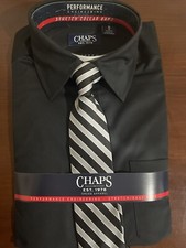 Chaps Polo Long Sleeve Dress Shirt & Tie Youth Husky Size 8 Black NWT