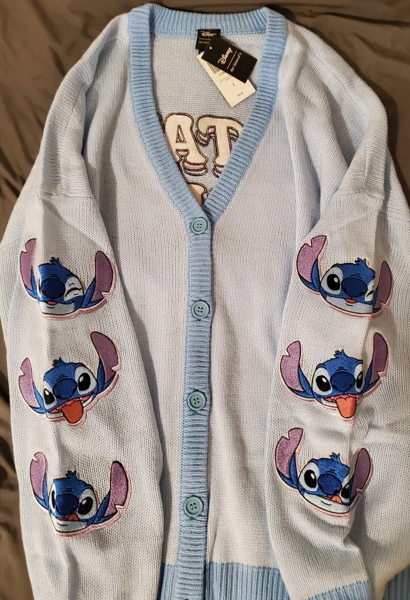 Disney Lilo & Stitch Cardigan Stay Weird embroidered blue sz 2 sweater nwt
