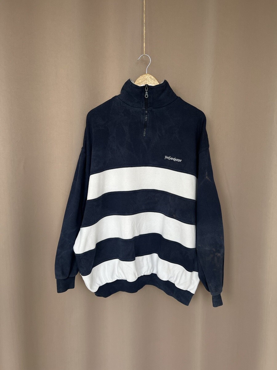 Yves Saint Laurent Vintage 1/3 Zip Sweatshirt Mens Size XL/XLL YSL Logo  Striped