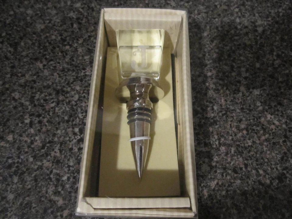 Cypress Home Monogram Initial J Glass & Stainless Wine Bottle Stopper Foto 3 de 4