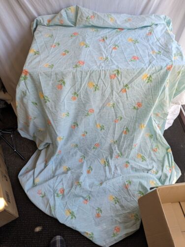 Vintage Single Bed Valance 1970s Floral Print Turquoise - Picture 3 of 3