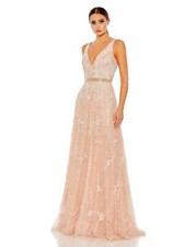 Mac Duggal 5215 Beaded Sequin Embellished V-Neck A-Line Gown Sz 16 Blush $698
