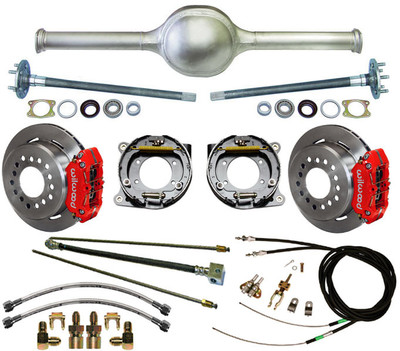 CURRIE 9'' FORD 53'' STREET ROD REAR END & WILWOOD DISC BRAKES,RED,LINES,E-CABLES