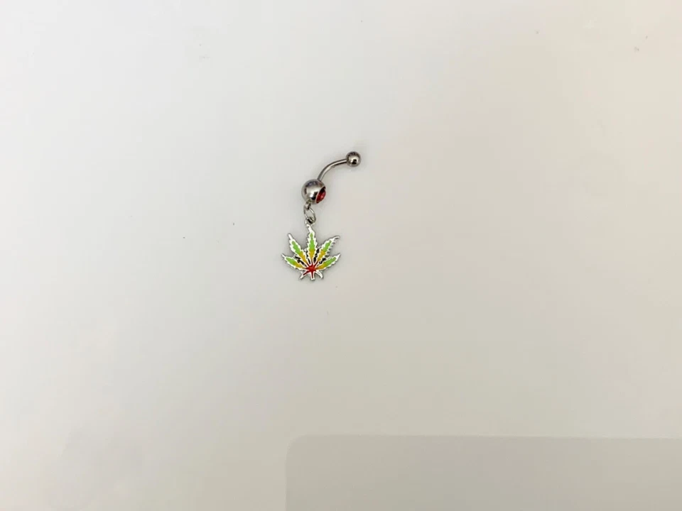 Rasta Pot Marijuana Leaf Weed Belly Button Navel Ring Body Jewelry Piercing 14g - Image 4 of 4
