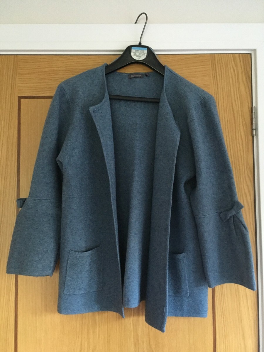 Marinello Cardigan Pale Blue Size M 3/4 length sleeve bow detail