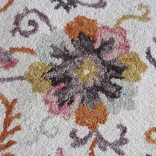 Vtg Hand Knotted Round Wool Accent Rug Arabesque Floral Gray, Pink, Gold  3.5'