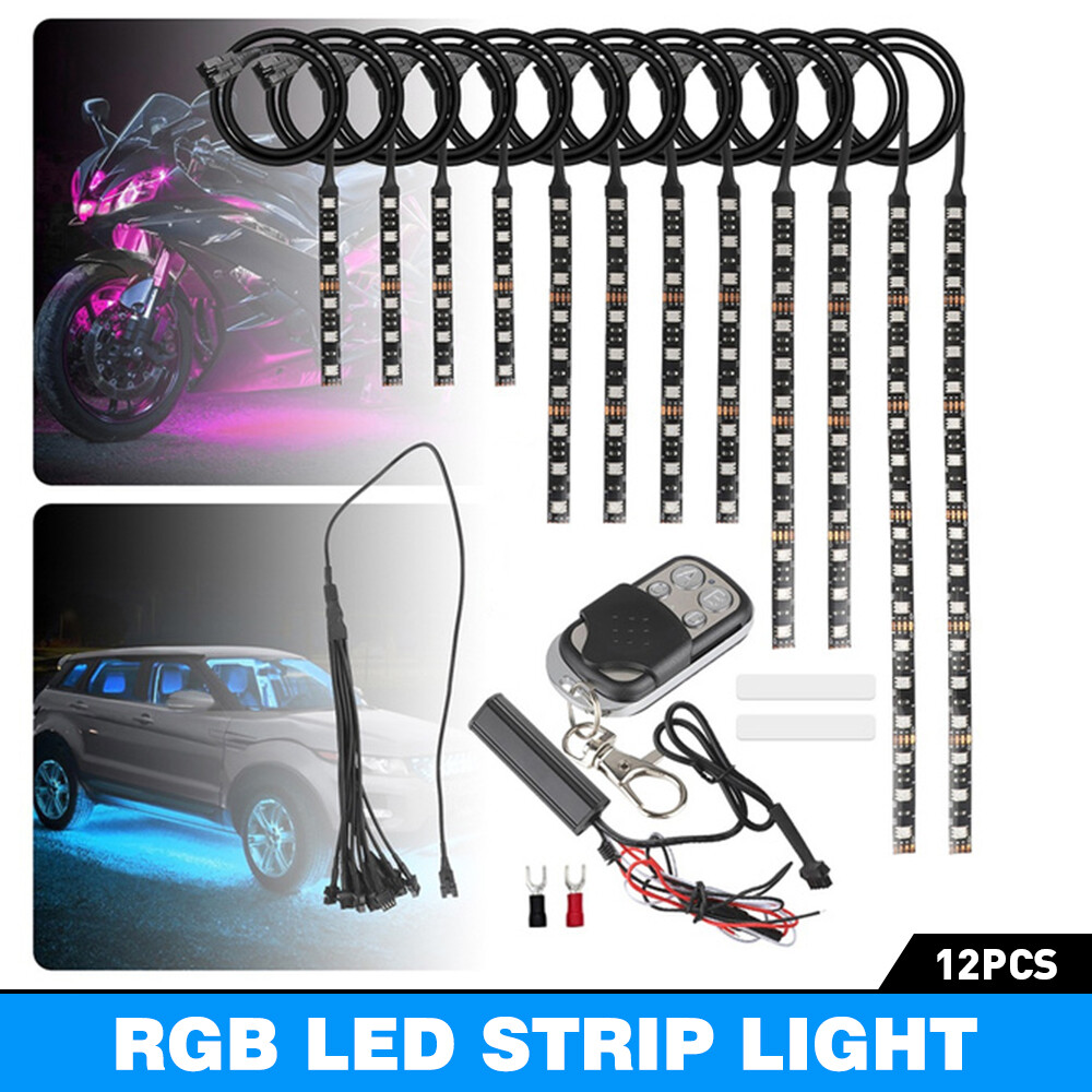 8 PCS Motorcycle RGB LED Strip Lights Waterproof With Key Remote Under Glow S